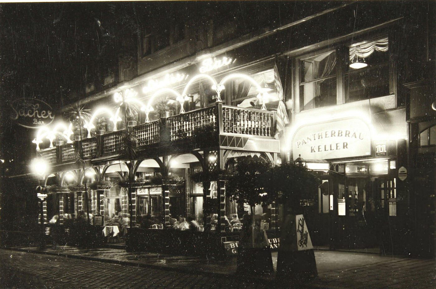 Café Sacher at night, Vienna, 1930.
