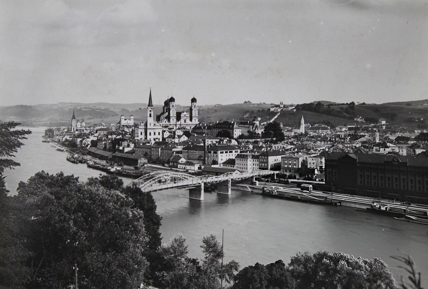 Passau at the confluence of the Inn and Ilz into the Danube, 1930.