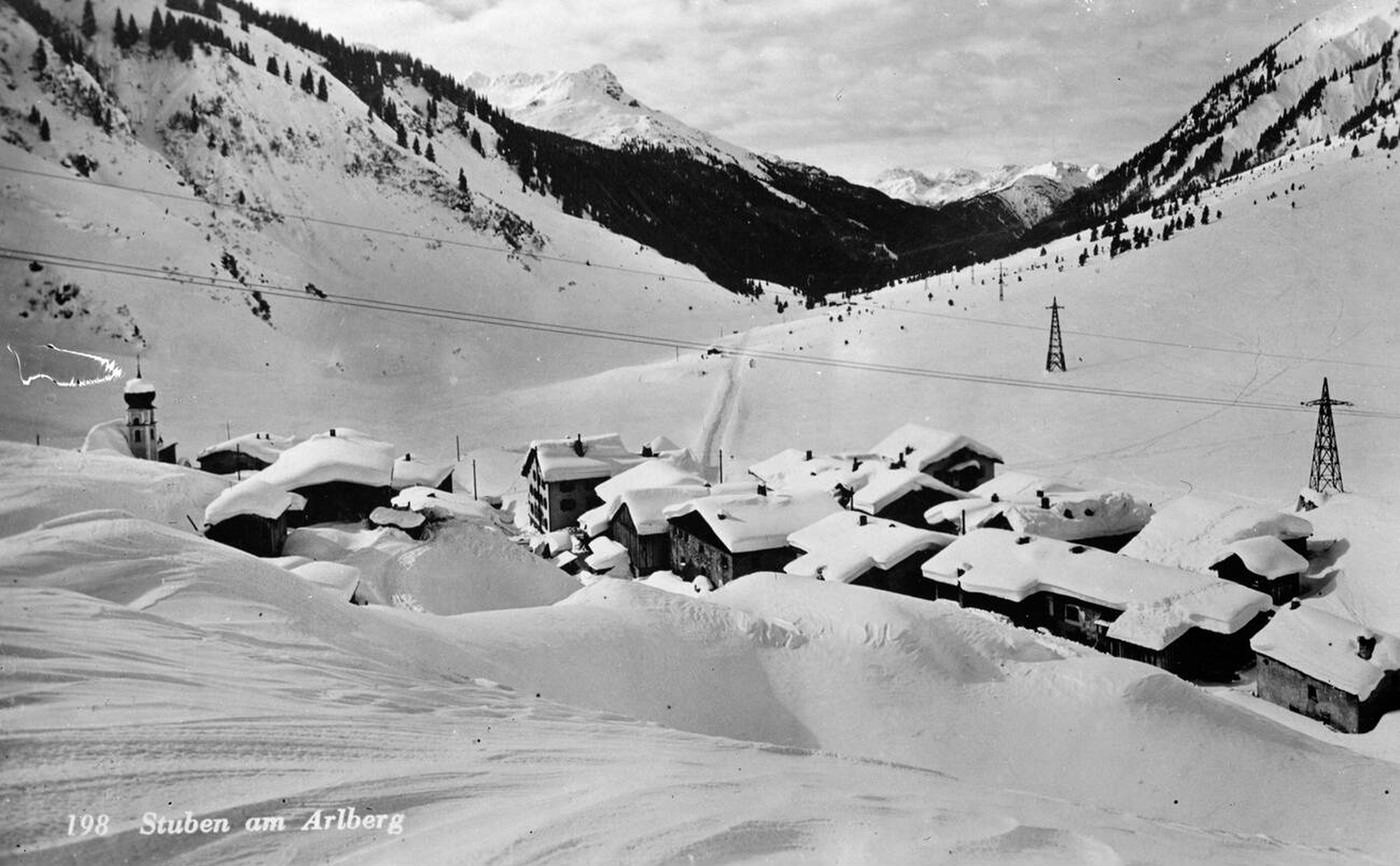 A mountain village nestled in the Arlberg Mountains, Austria, 1935.
