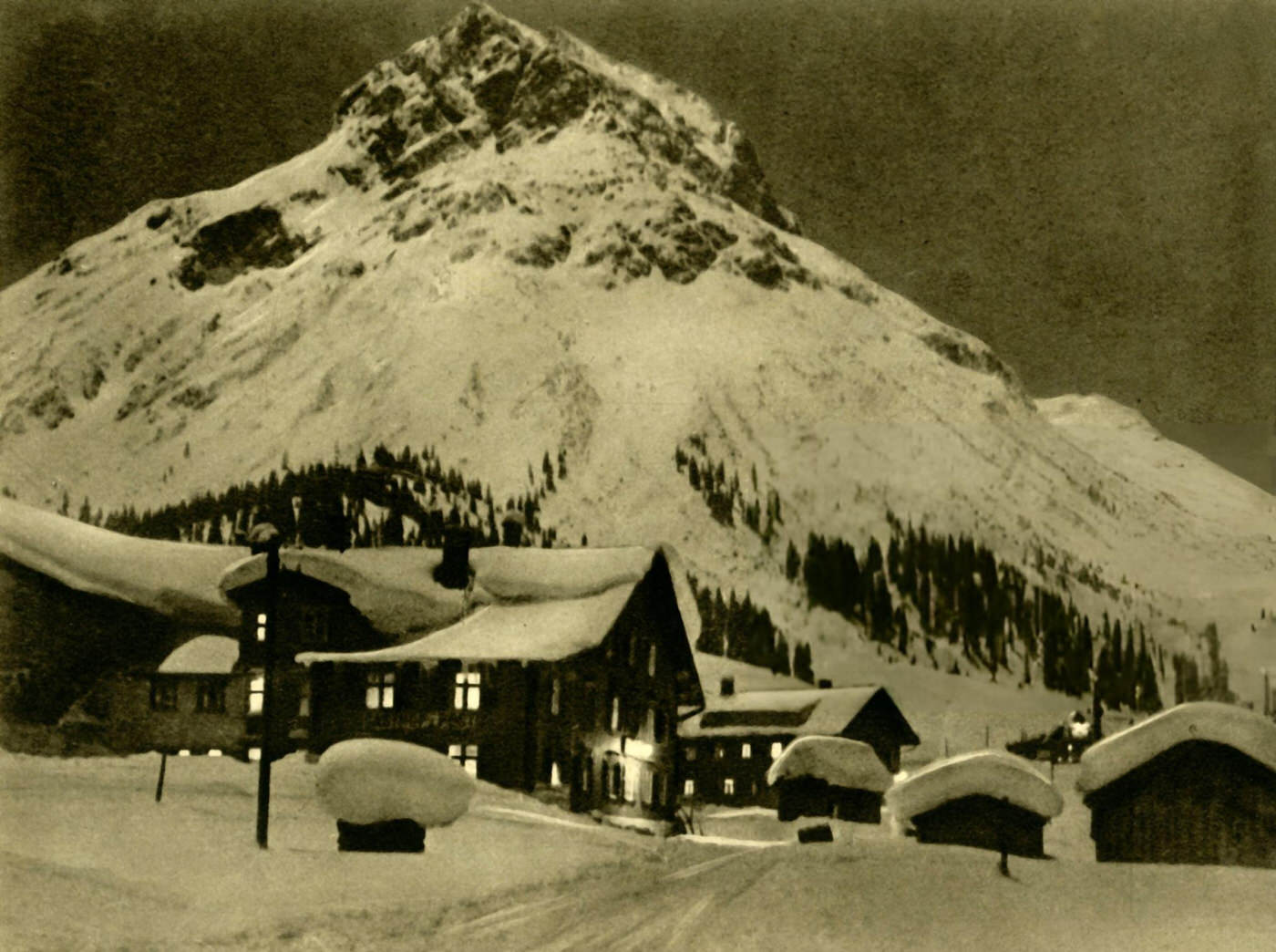 Lech am Arlberg at night, Austria, 1930s.