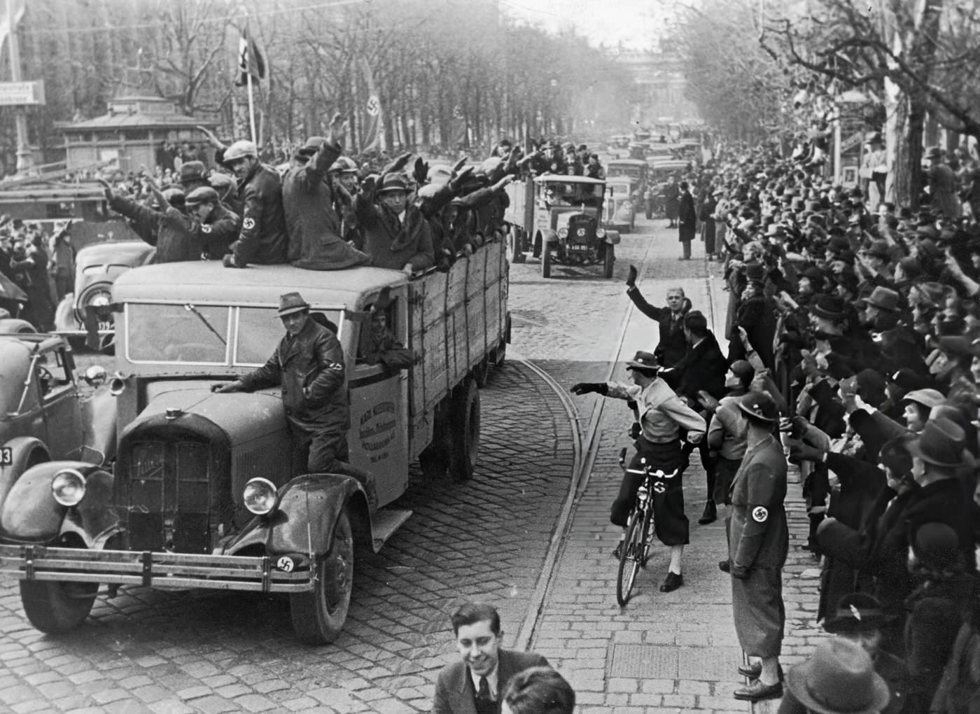 Nazi Party members celebrating the Anschluss in Vienna, 1938.