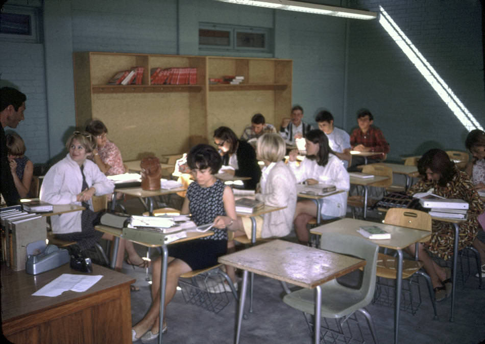 American International School of Kabul (AISK), Senior English class. Peg Podlich is on the left.