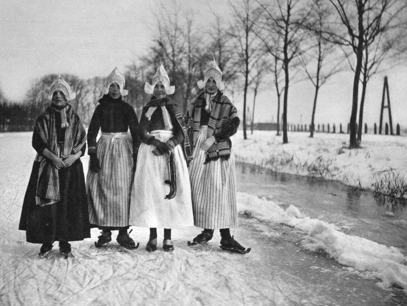 Winter scene in Volendam, Holland, 1930s.
