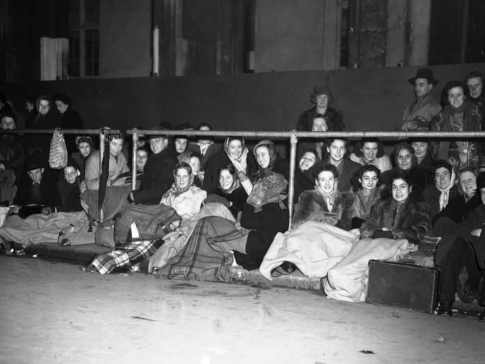 People lined up to sleep outside Westminster Abbey, London before the royal wedding of Princess Elizabeth and the Duke of Edinburgh on Nov. 19, 1947.