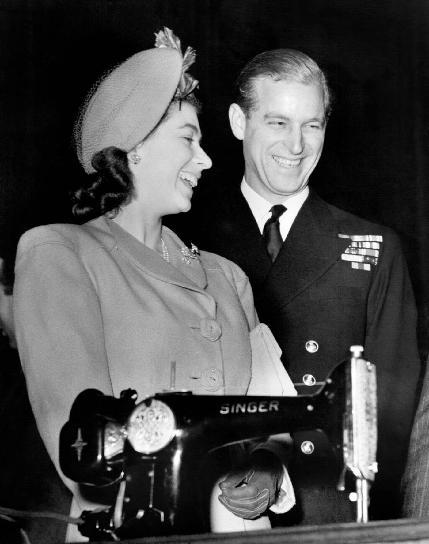 Princess Elizabeth and Lieutenant Philip Mountbatten at Clydebank for the launching of the liner 'RMS Caronia', 1947.
