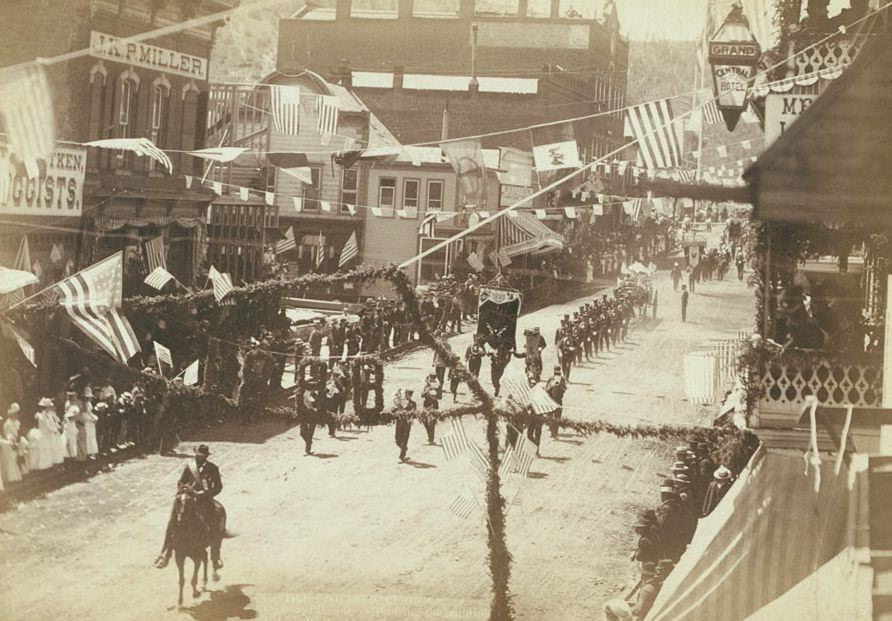 Jollification: Deadwood people celebrating the building of D.O.R.R. road to Lead City, 1888.