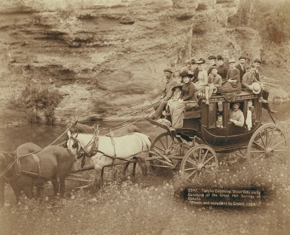 Tallyho Coaching: Sioux City party Coaching at the Great Hot Springs of Dakota, 1889.