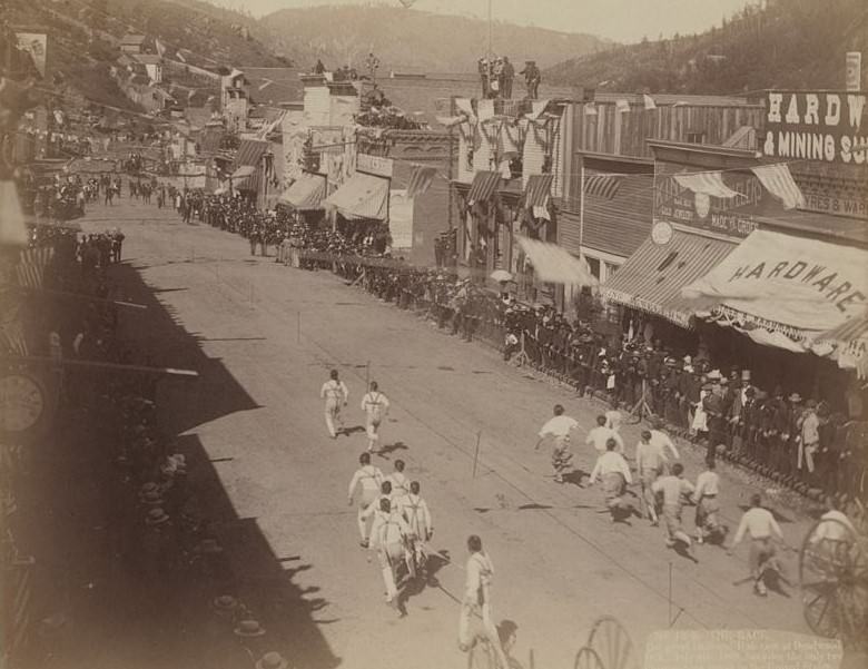 The great Hub-and-Hub race at Deadwood, Dakota, 1888.