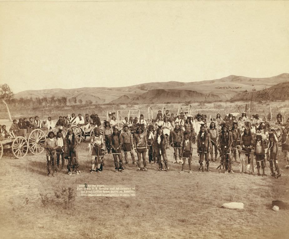 Part of the 8th U.S. Cavalry and 3rd Infantry at the great Indian grass dance on reservation, 1890.