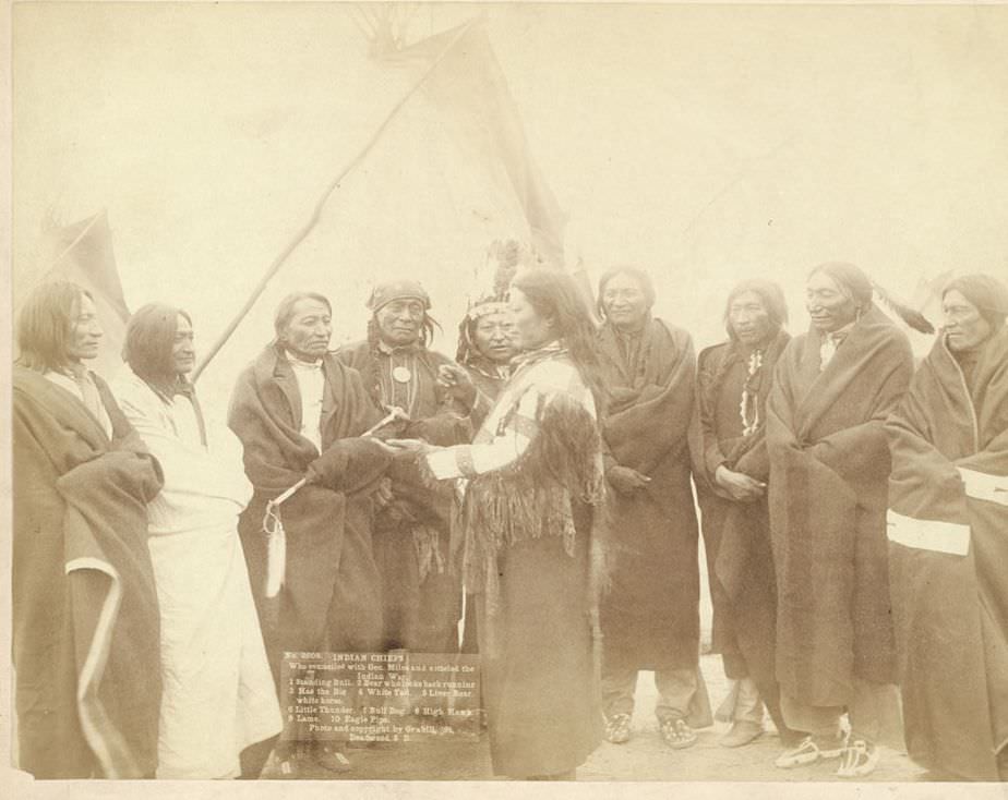 Indian chiefs who counciled with Gen. Miles and settled the Indian War, 1891.