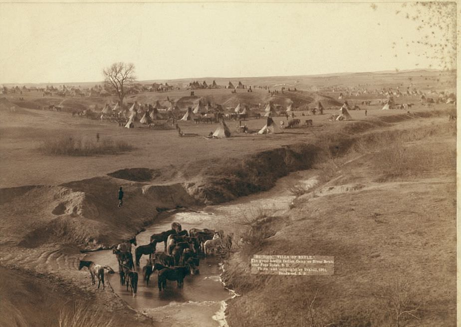 Villa of Brule the great hostile Indian camp on River Brule near Pine Ridge, South Dakota, 1891.