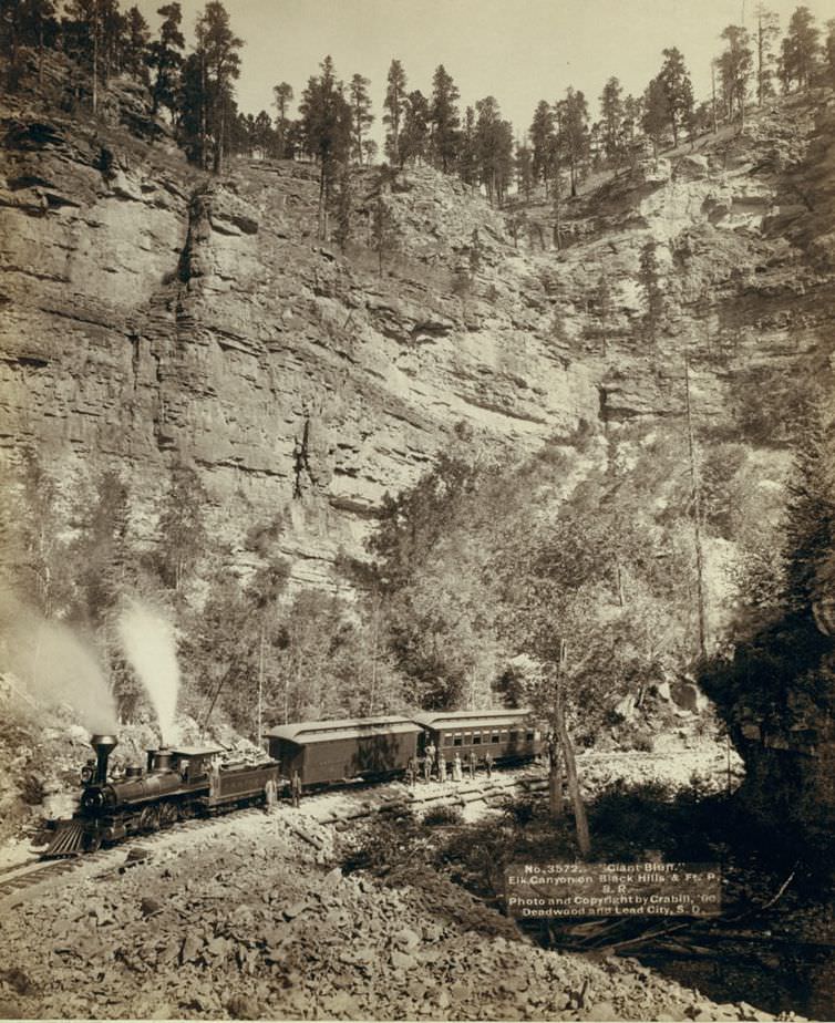 Giant Bluff, Elk Canyon on Black Hills and Ft. P. Railroad, 1890.