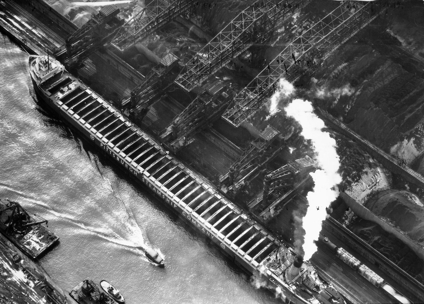 Pittsburgh Steamship Co. ship carrying ore to US Steel plant, Gary, Indiana