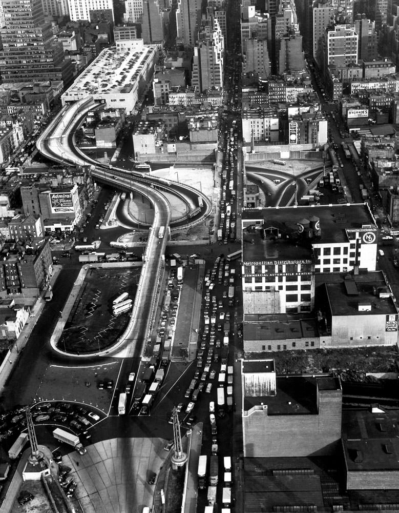Midtown Manhattan (with the entrance to a cross-river tunnel visible at lower left)