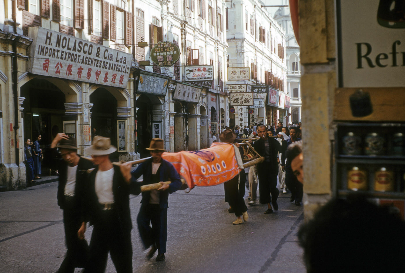 Coffin at a Chinese funeral in Macau, 1953