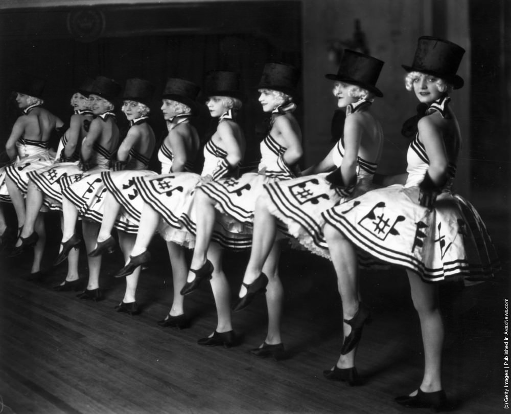 Chorus line from a cabaret show at the Piccadilly Hotel, London, 1925.