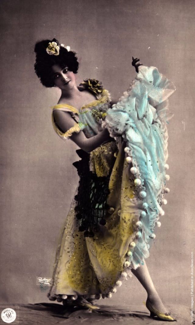 A cabaret artist performing the can-can, 1897.