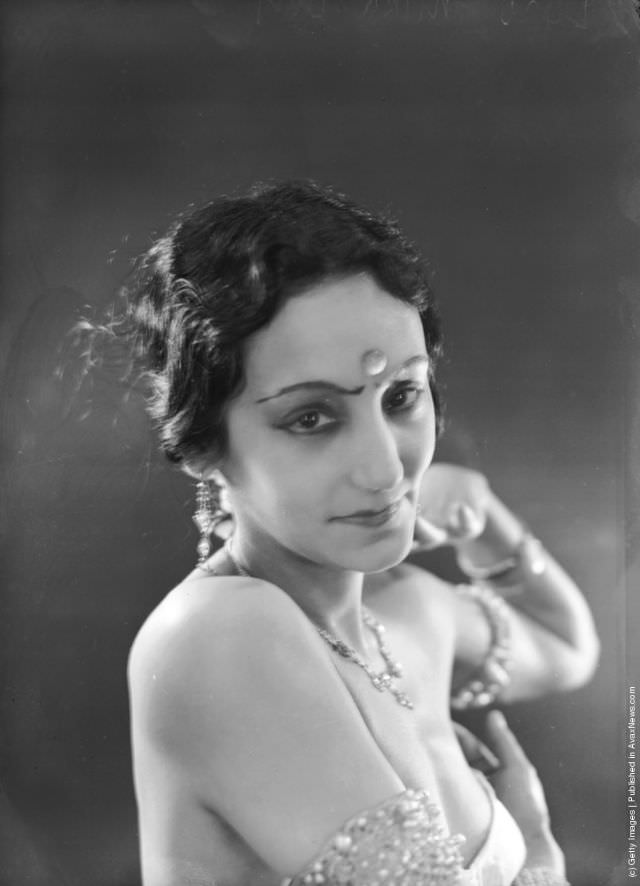 Indian dancer Mira Devi in cabaret costume, 1925.