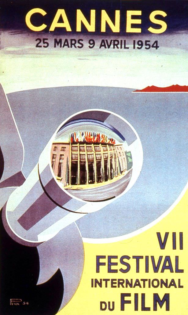 1954: The year someone had the bright idea of incorporating a palm leaf motif on all the trophies and the Cannes emblem was born. No one thought to put it on the seafaring-going-to-war-style poster though.