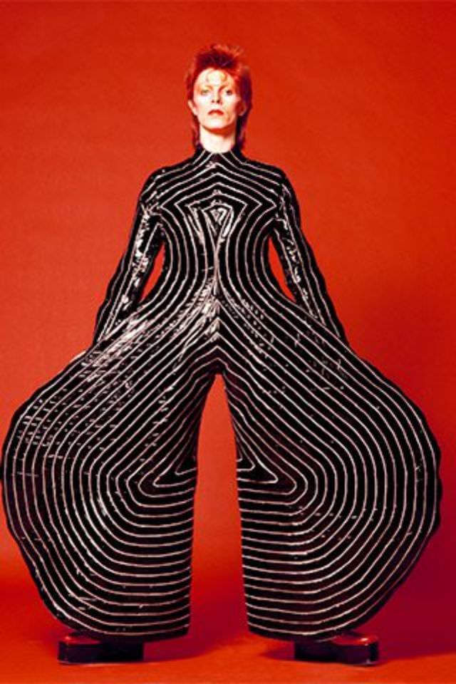 David Bowie in an outfit by Japanese designer Kansai Yamamoto, 1973.