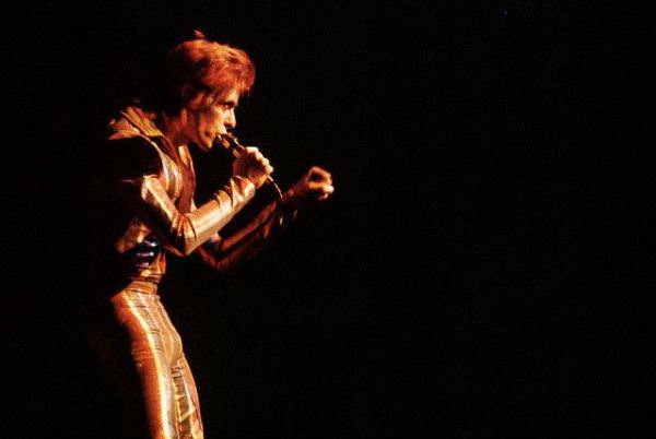 David Bowie as Ziggy Stardust in concert in the US, 1972.