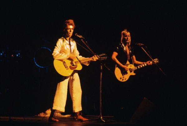David Bowie (Ziggy Stardust) and Mick Ronson at Radio City Music Hall, New York, 1973.