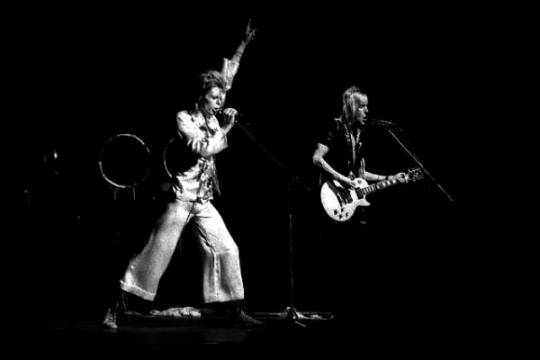 David Bowie (Ziggy Stardust) and Mick Ronson at Radio City Music Hall, New York, 1973.