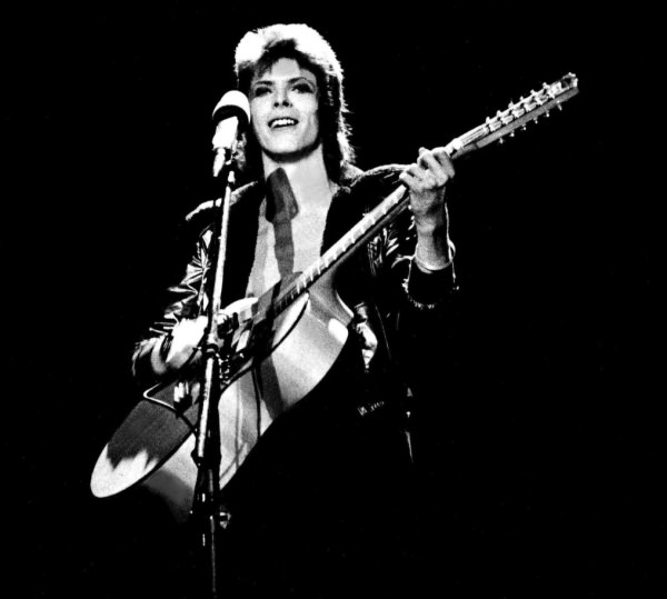 David Bowie (Ziggy Stardust) live in concert in Santa Monica, 1972.