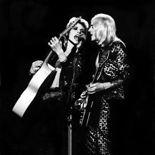 David Bowie & Mick Ronson in concert in Santa Monica, 1972.