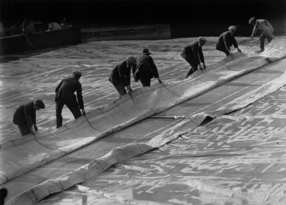 Rain calls off play at Wimbledon, 1922.
