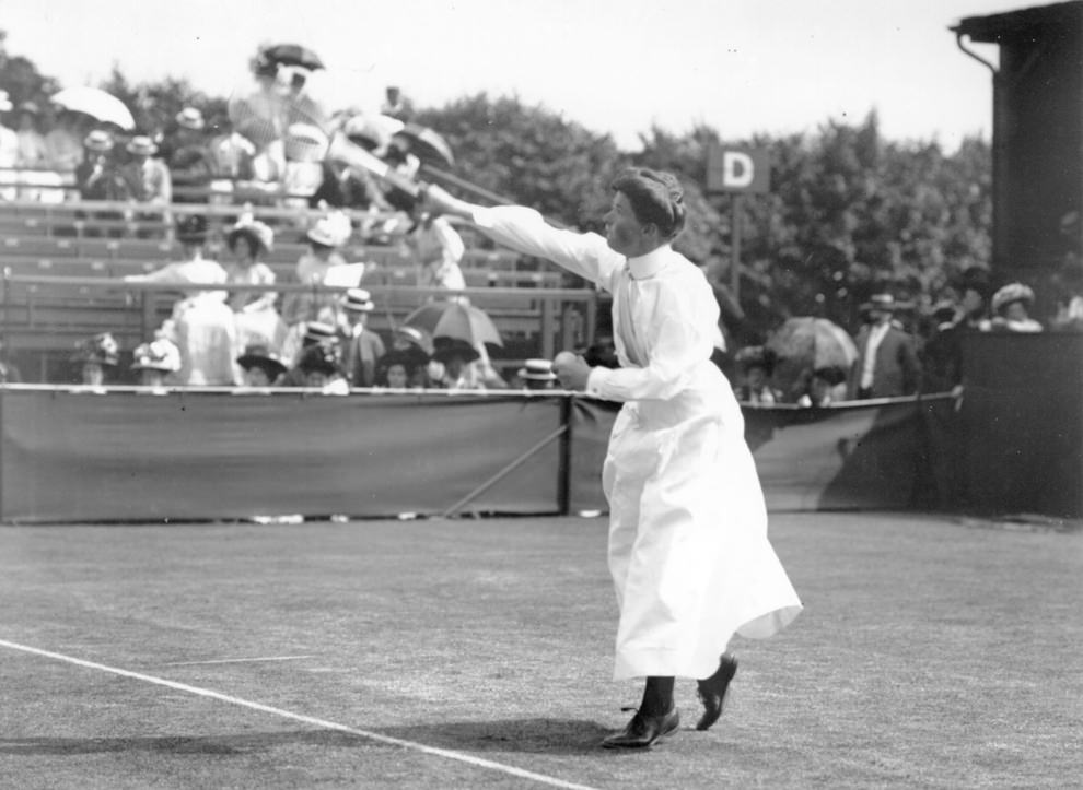 British tennis player Charlotte Sterry, Wimbledon Ladies Singles champion (1895, 1896, 1898, 1901, 1908), 1908.