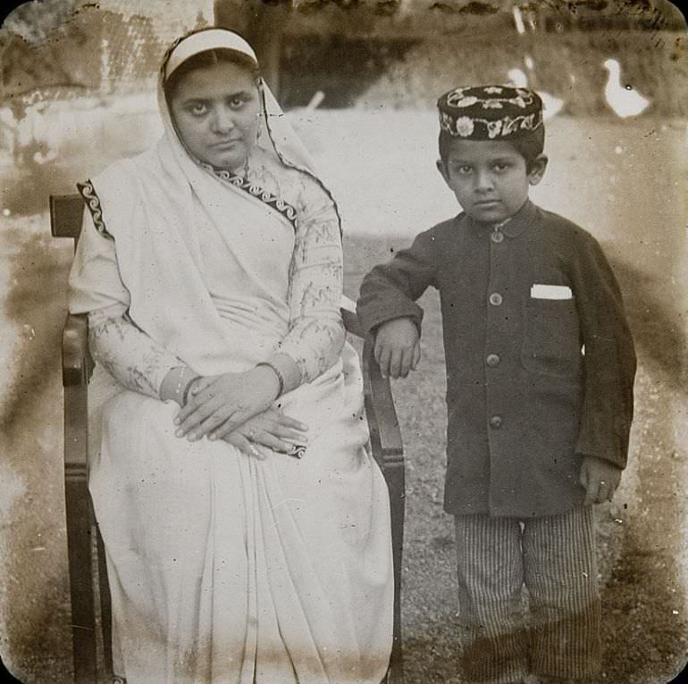 Parsee Woman and Son, India, 1890s.