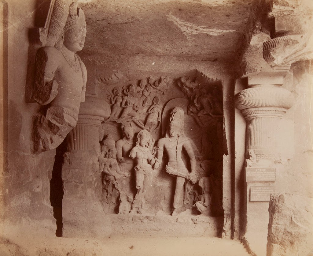Elephanta, Group of Figures Near Water Cave, 1870s.