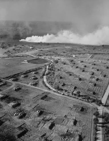 Smoke rising from German lines during the fight for Anzio, 1944.