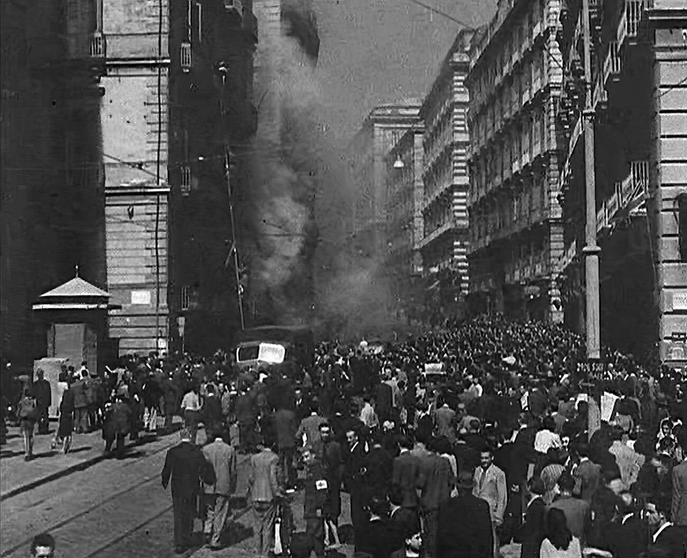 Italian civilians in bomb-damaged Naples, 1940s.
