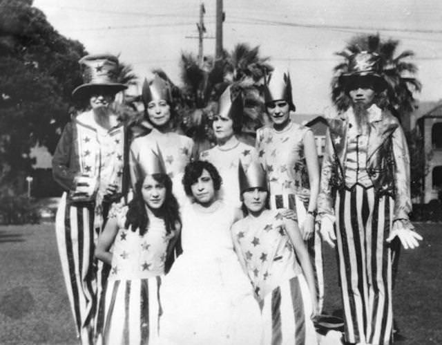 A group in costume at the International Institute's Fourth of July celebration in 1923 in Boyle Heights. Shades of L.A.: Mexican American Community.
