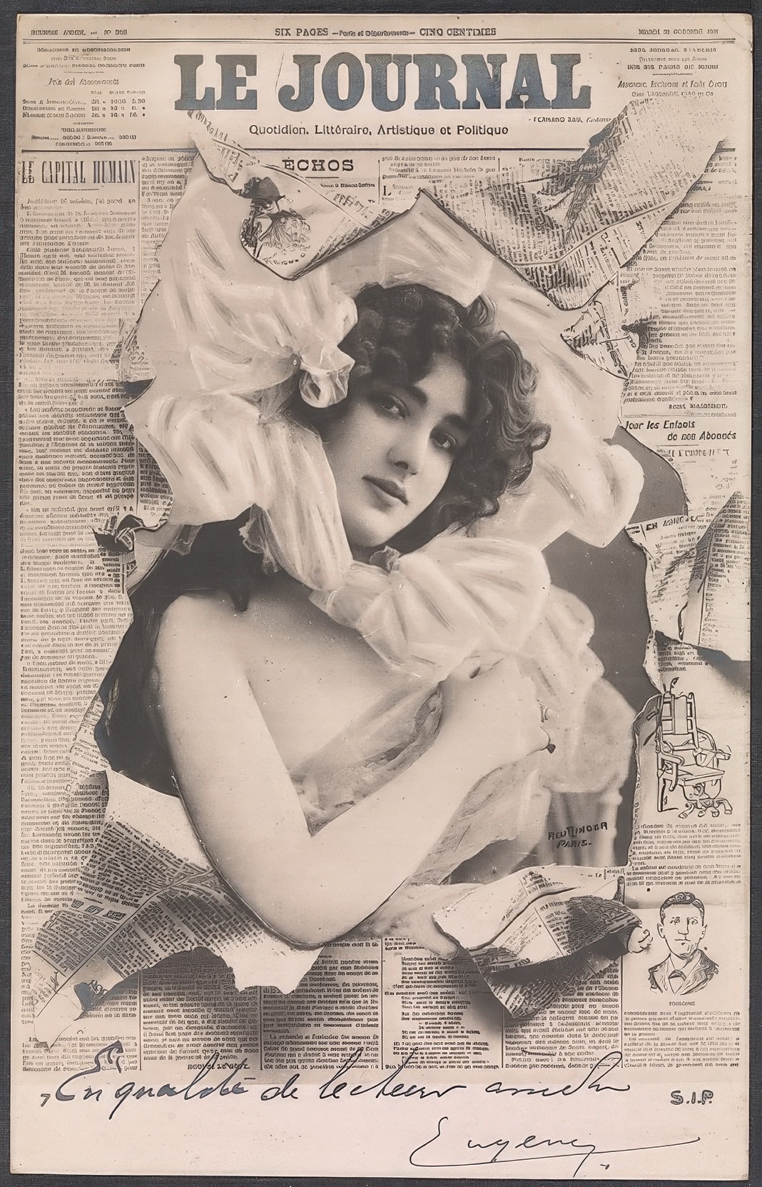 Woman Bursting Through Le Journal Newspaper, 1910