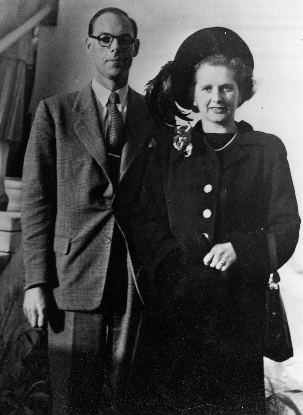 Aged 26. Pictured with fiance Denis Thatcher.