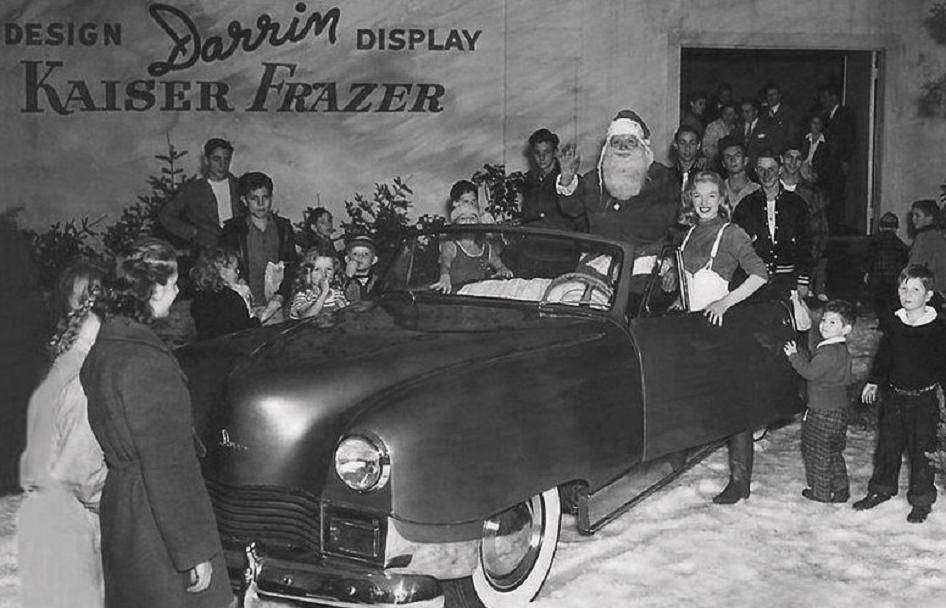 Norma Jeane taking part in in an event sponsored by Darrin Kaiser Frazer cars, 1946.