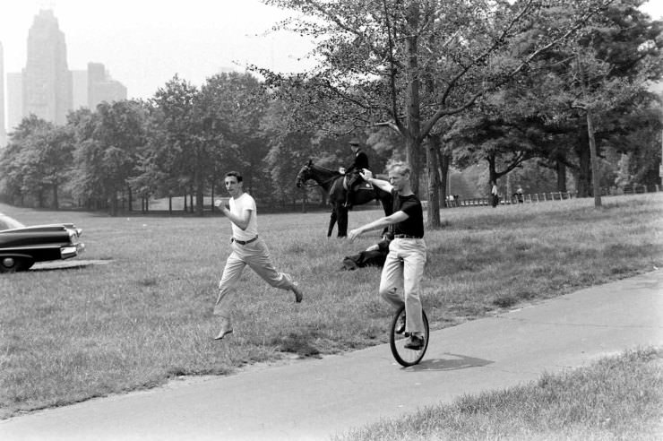 Unicyclist in Central Park, 1961