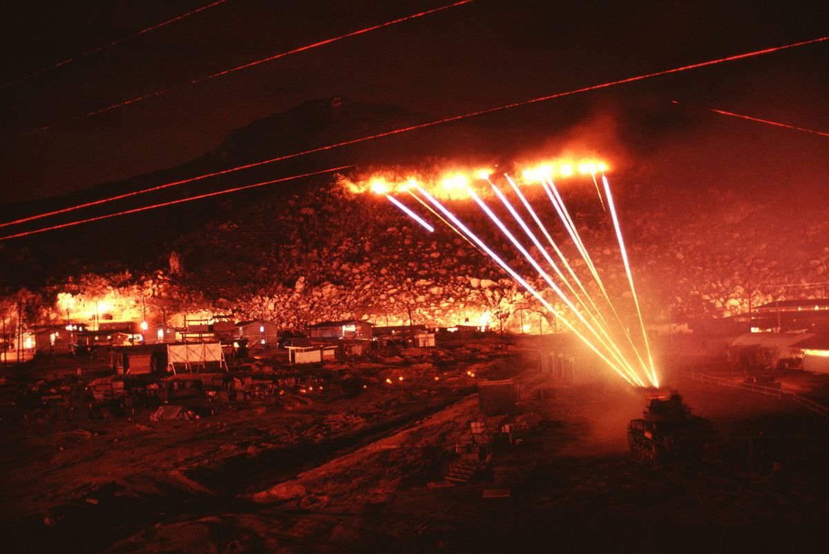 The M42 sprays the hillside with .50-caliber high explosive machine gun fire.