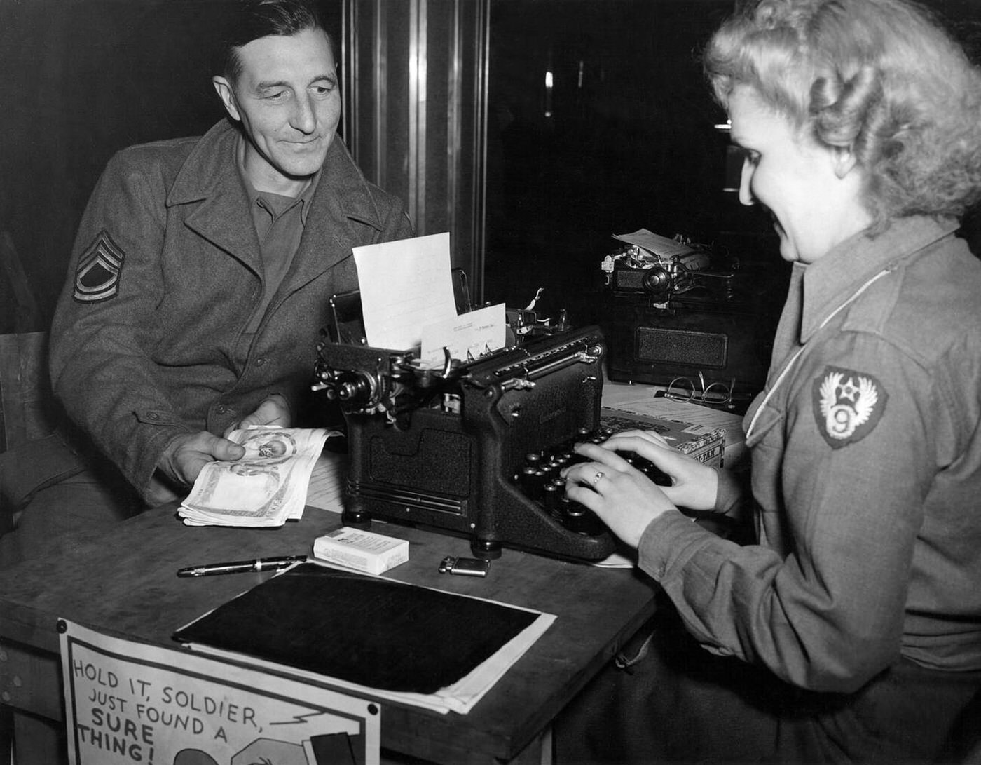 A sergeant buying war bonds in Paris, 1944
