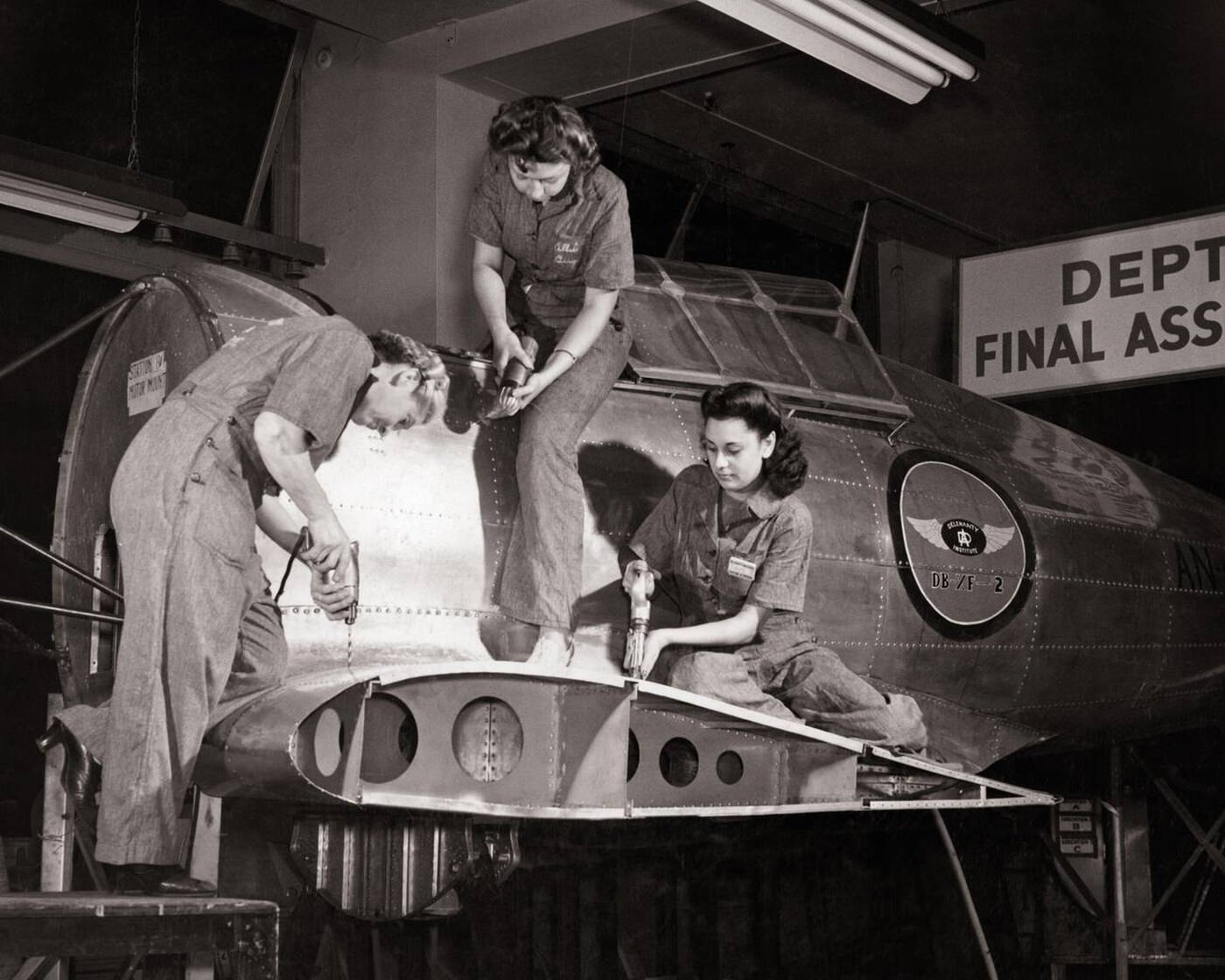 Young women training for wartime jobs, 1940s