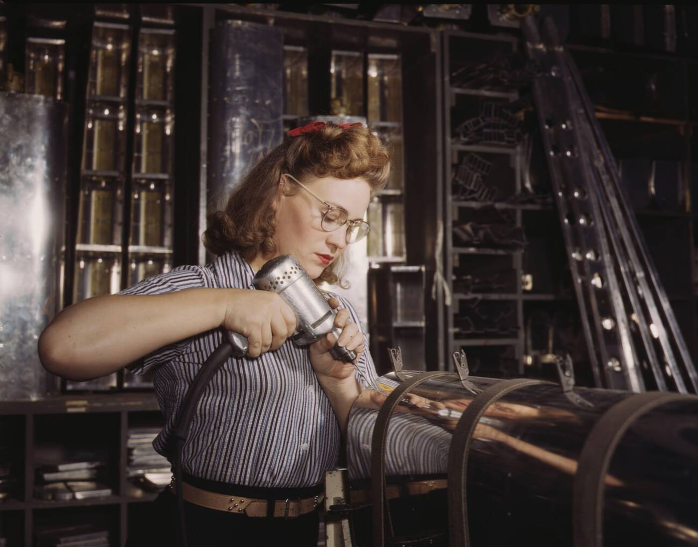 A woman working at North American Aviation, World War II