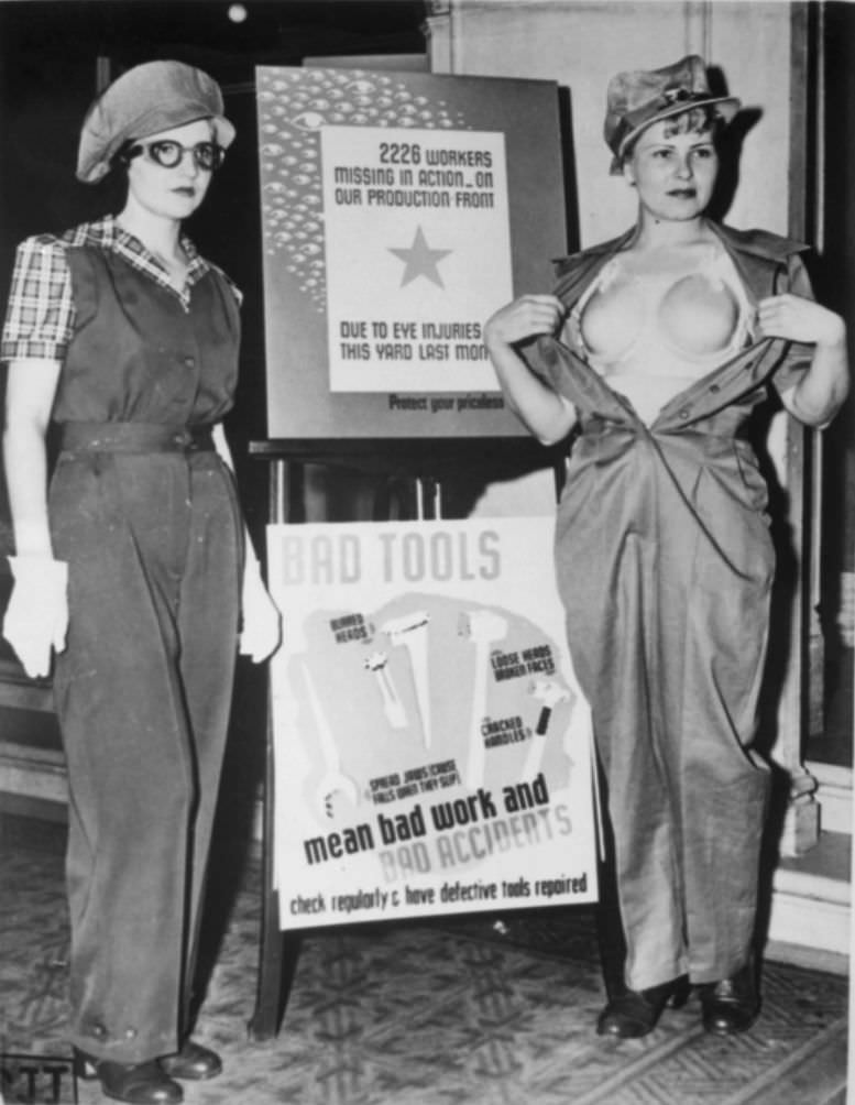 Women workers in safety gear, 1943