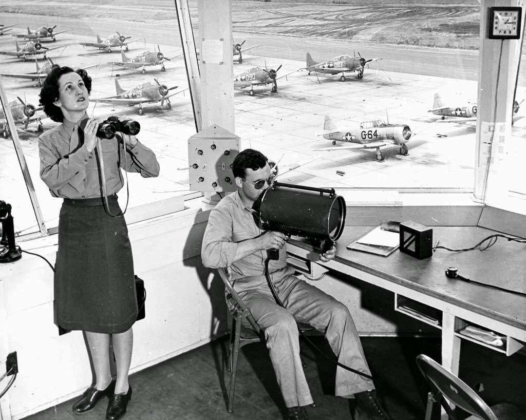 U.S. Marine Corps members directing air traffic, World War II
