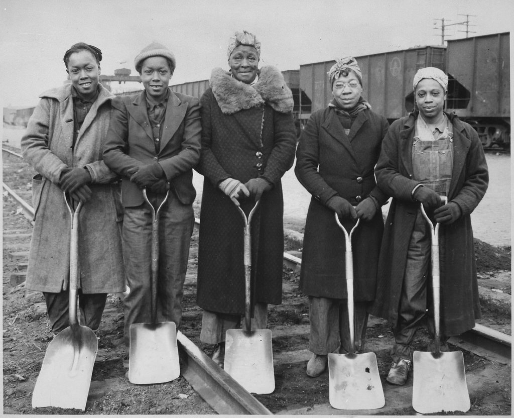 Women working on railroads, 1940s