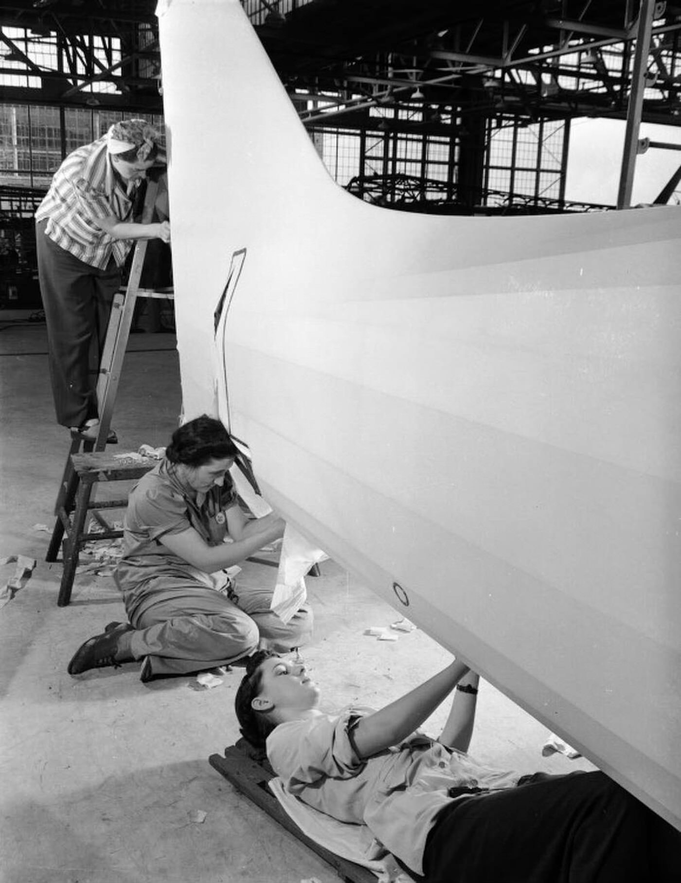 Women working on aircraft at Vultee Aircraft, World War II