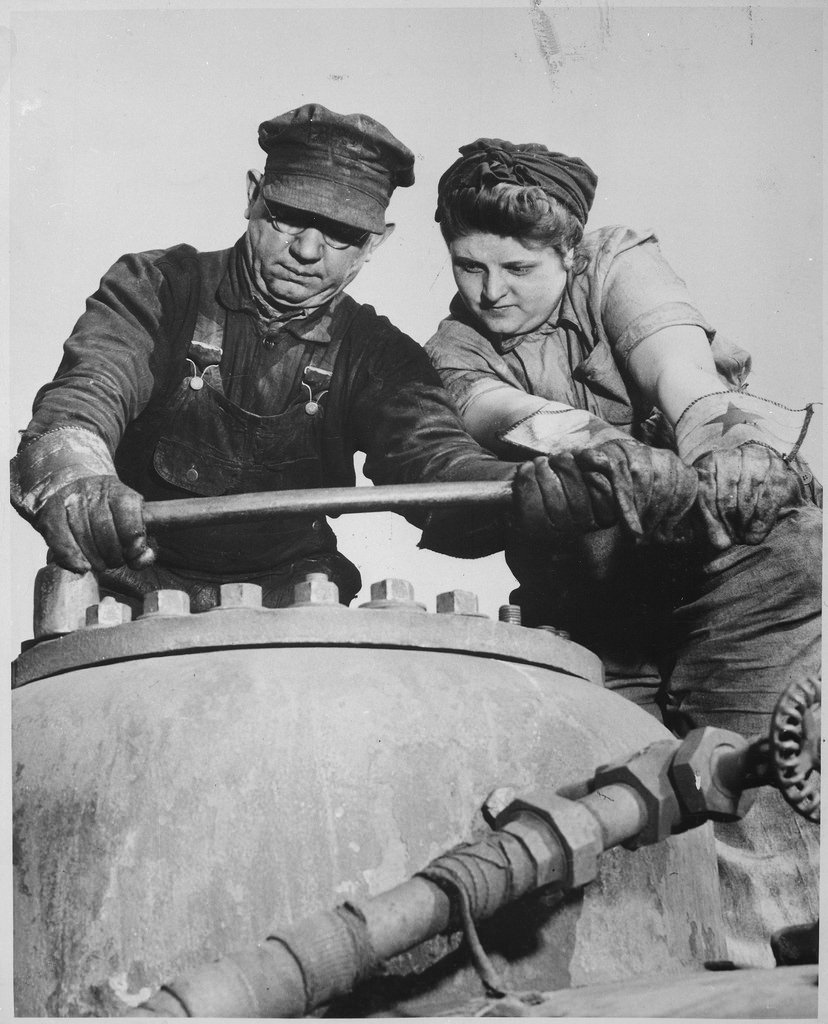 A female railroad mechanical helper, 1940s