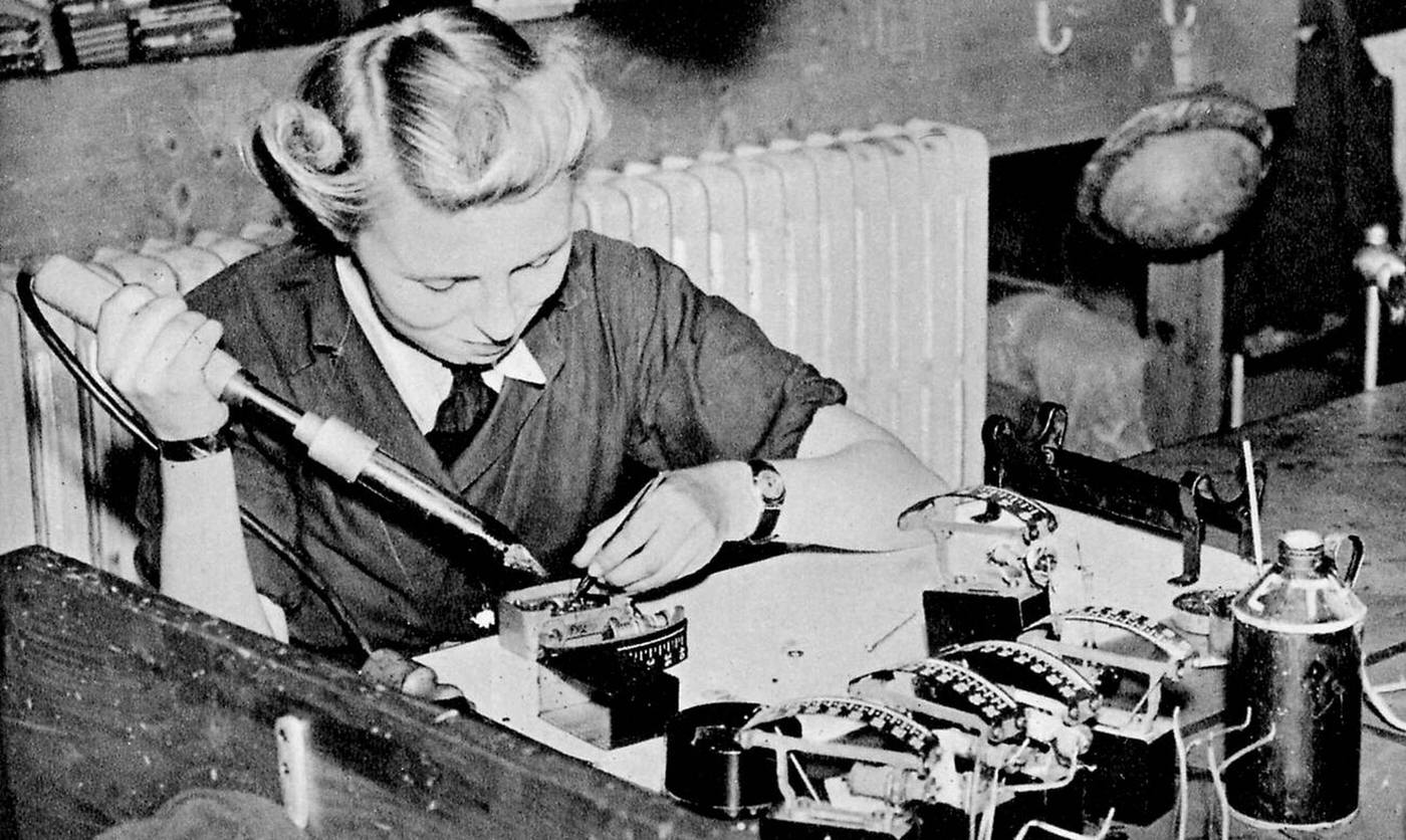 WAAF member repairing an engine speed indicator, World War II